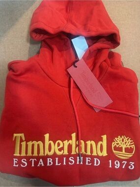 Timberland Men's Hooded Sweatshirt with Yellow Logo Embroidery